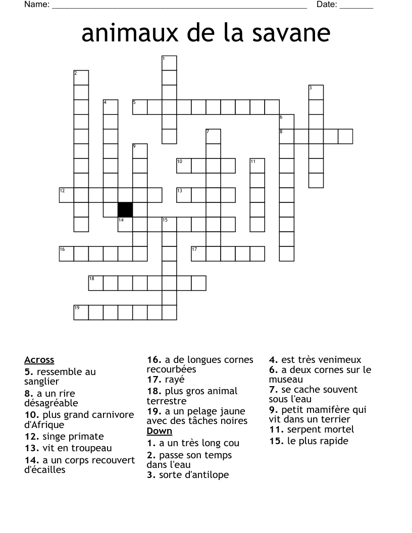 animaux de la savane Crossword