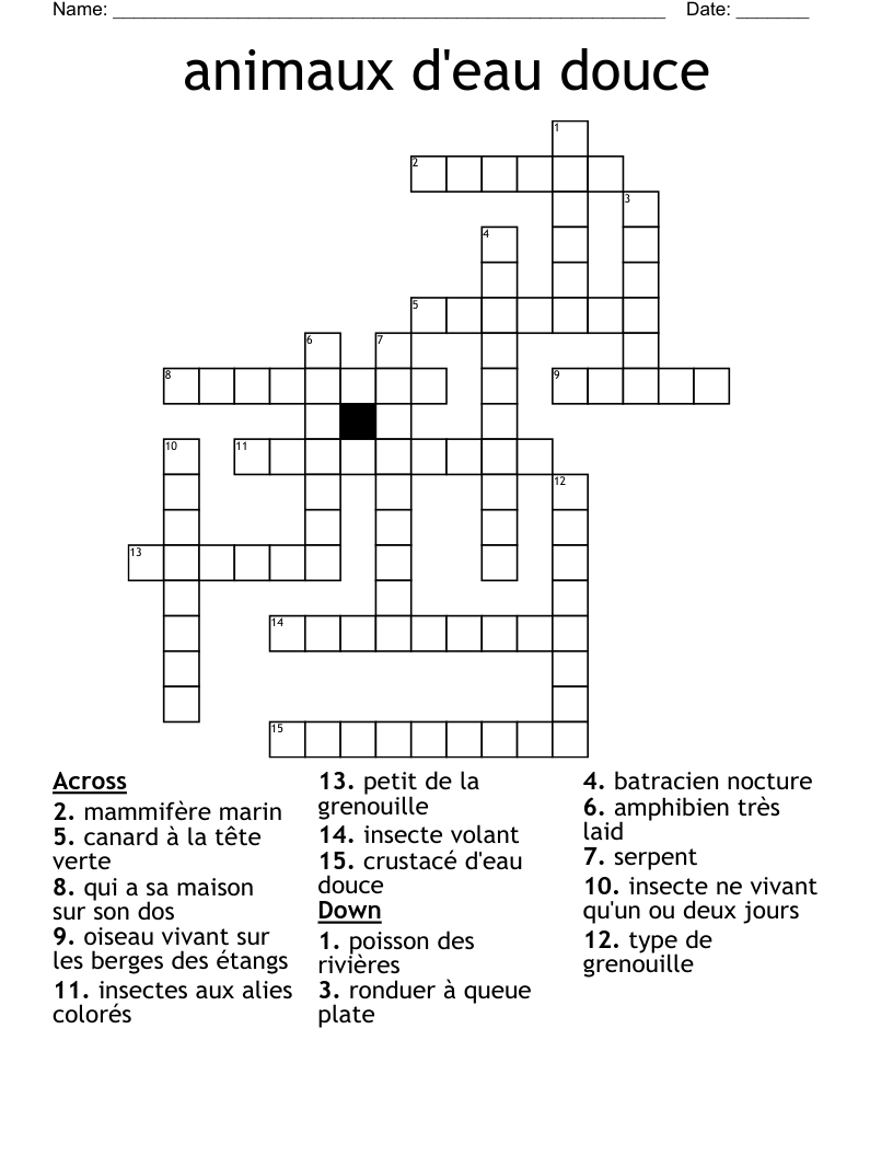 animaux d'eau douce Crossword