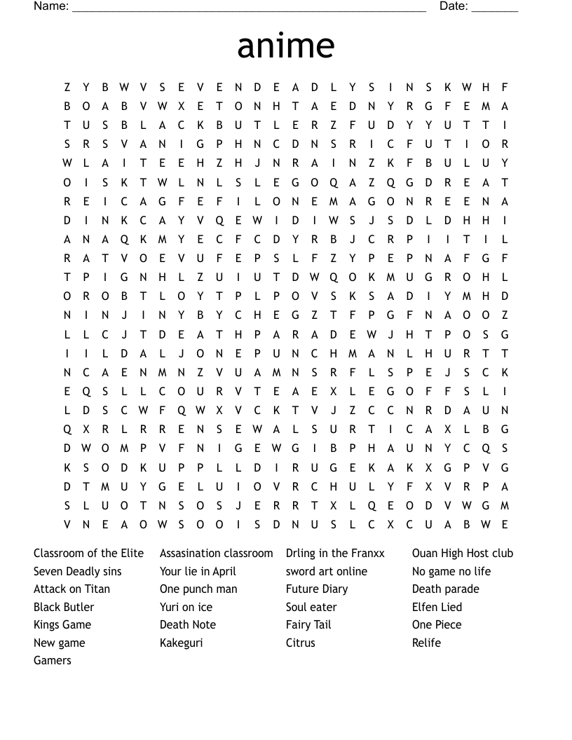 anime Word Search