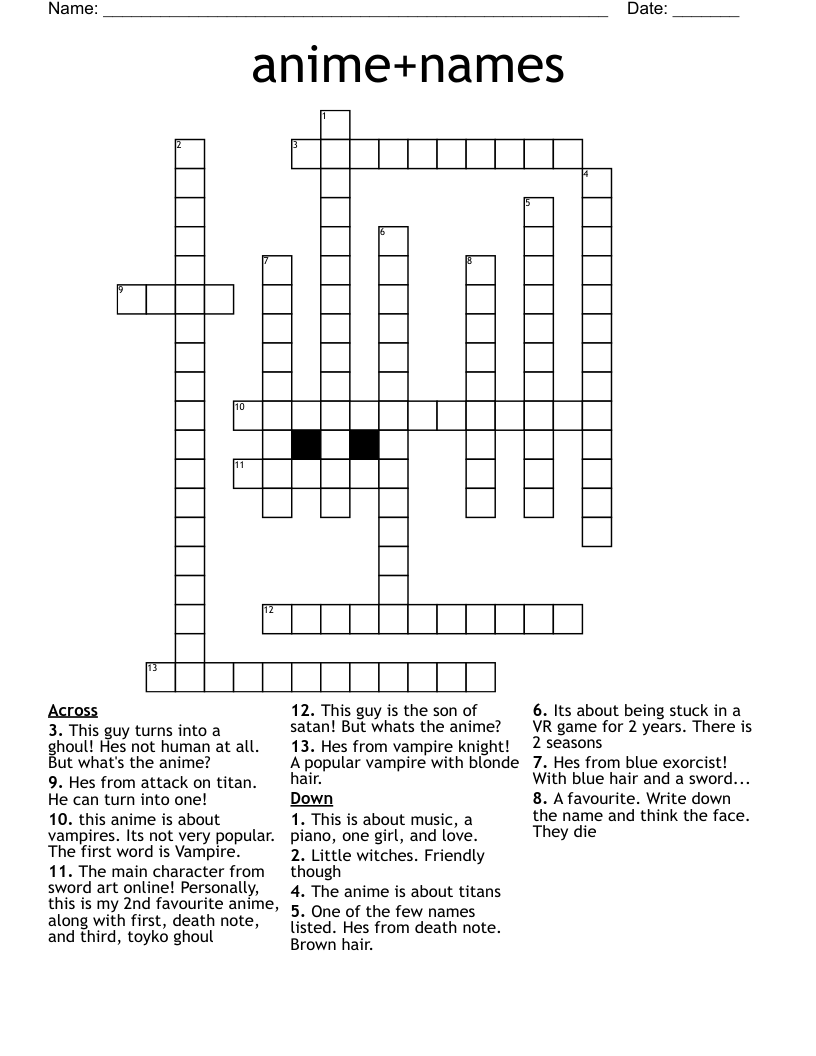 anime+names Crossword