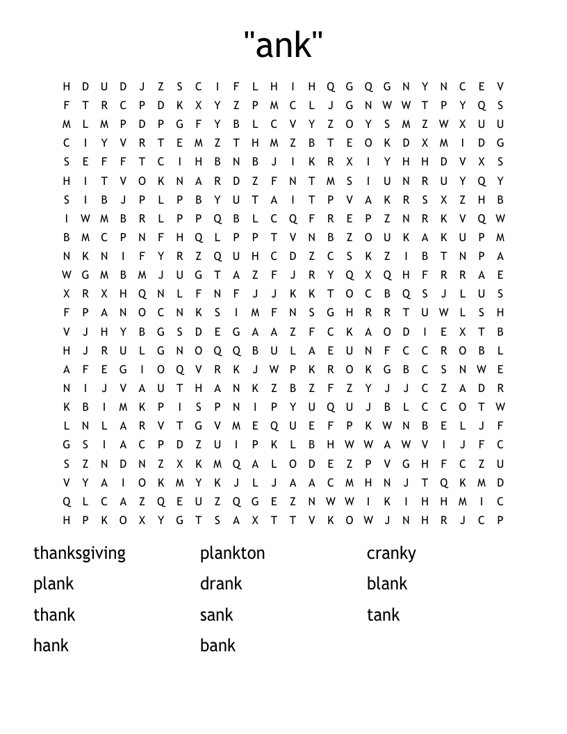 "ank" Word Search