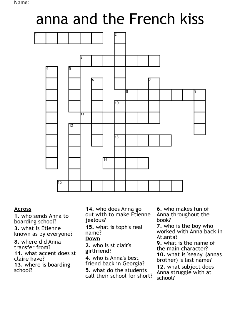 anna and the French kiss Crossword