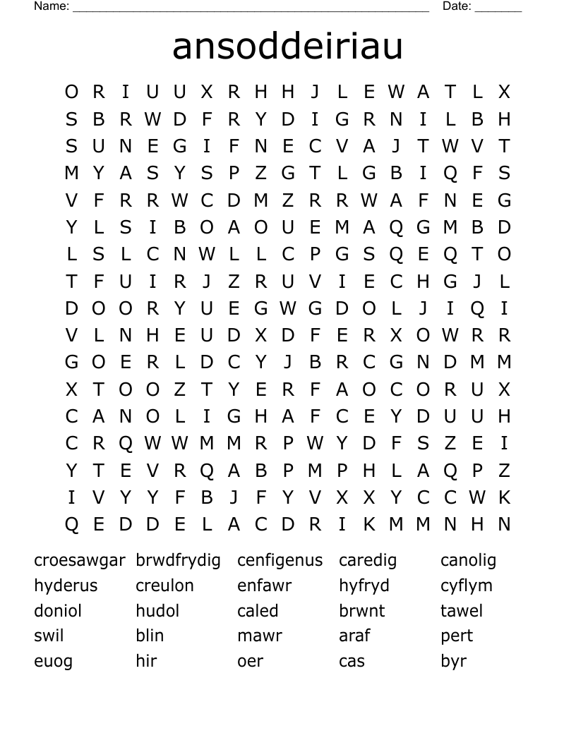 ansoddeiriau Word Search