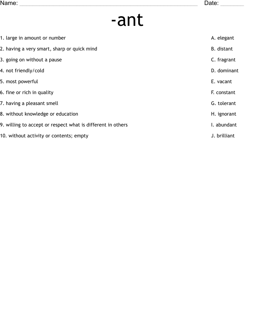 -ant Worksheet