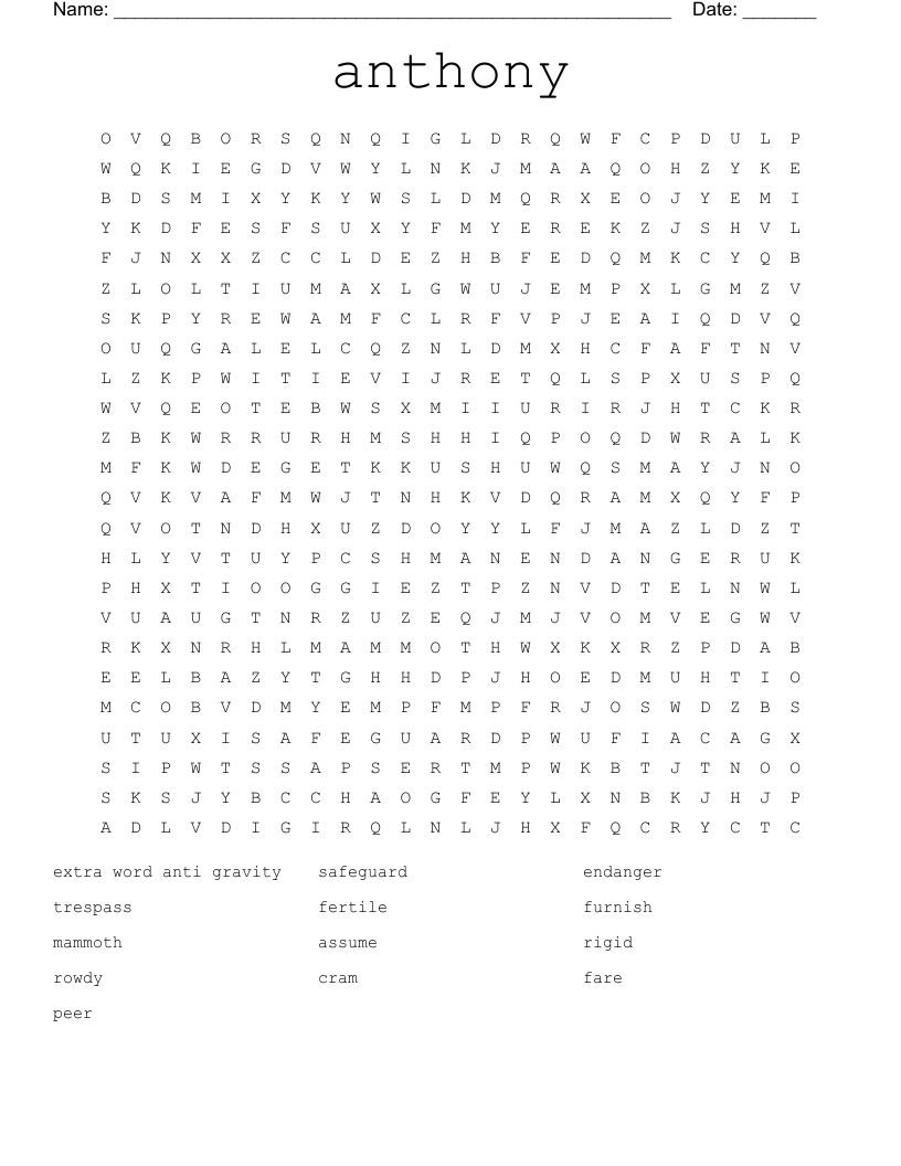 anthony Word Search