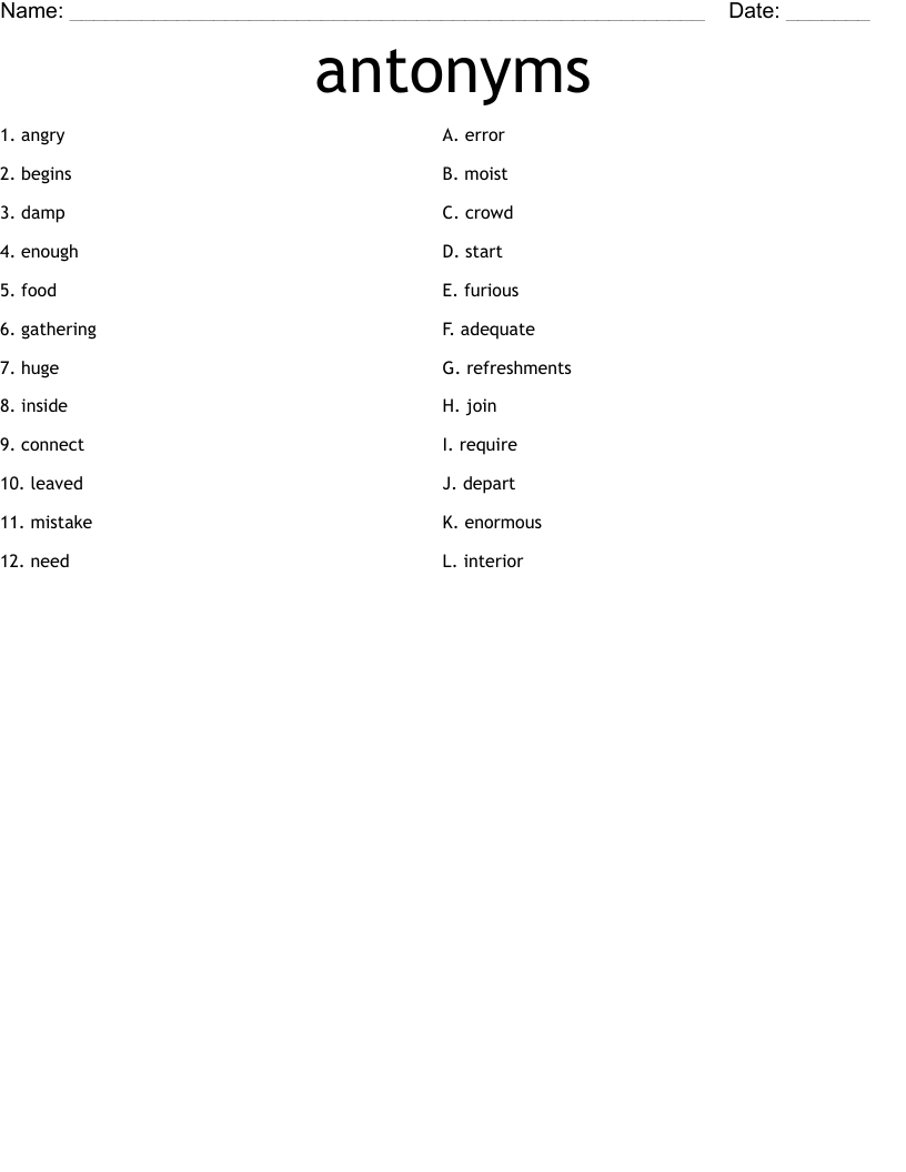 antonyms Worksheet