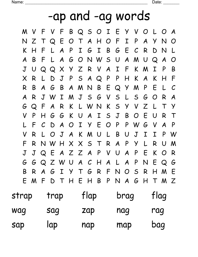 -ap and -ag words Word Search