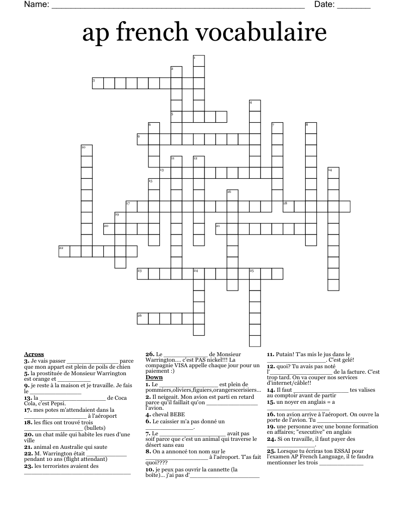 ap french vocabulaire Crossword