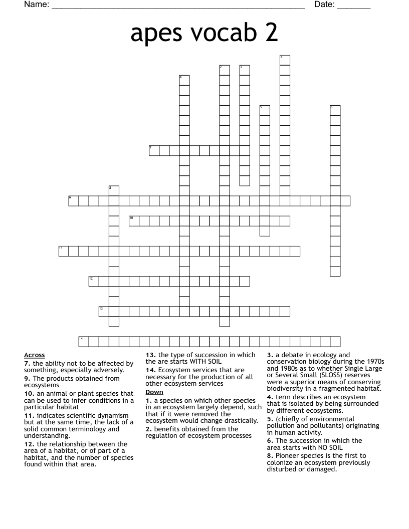 apes vocab 2 Crossword
