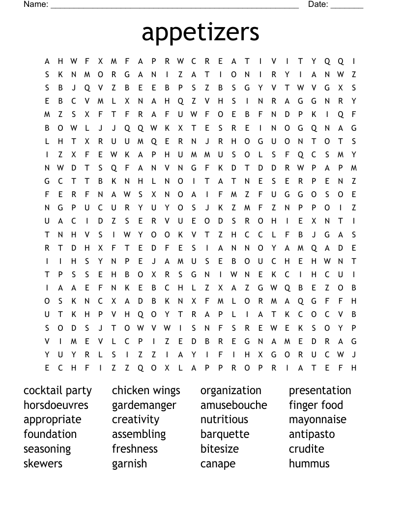 appetizers  Word Search