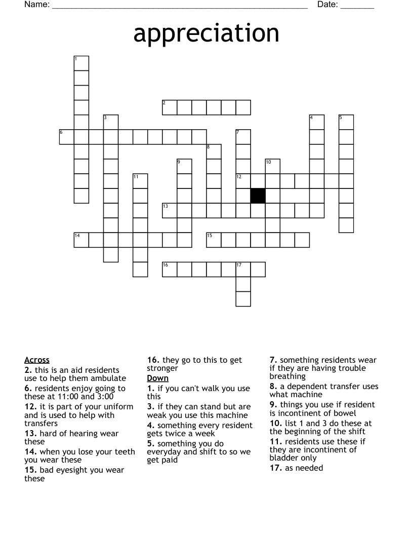 appreciation Crossword