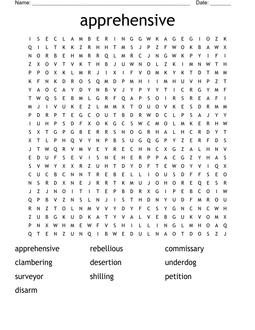 apprehensive  Word Search