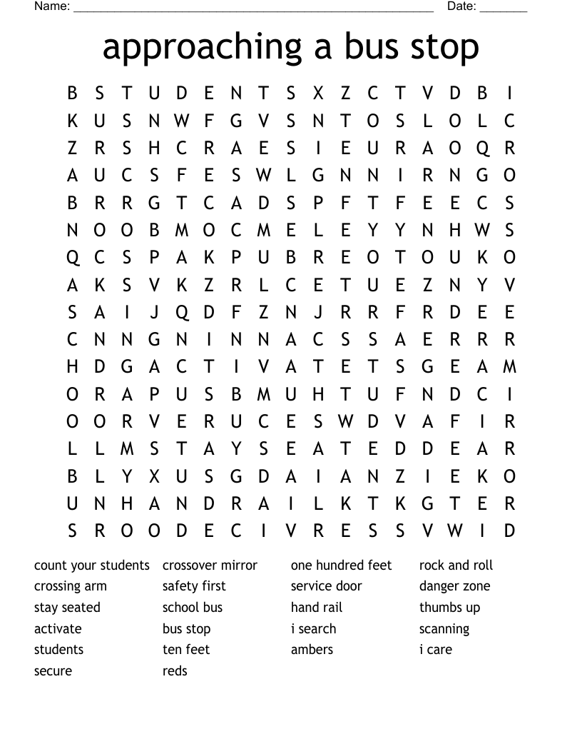 approaching a bus stop Word Search