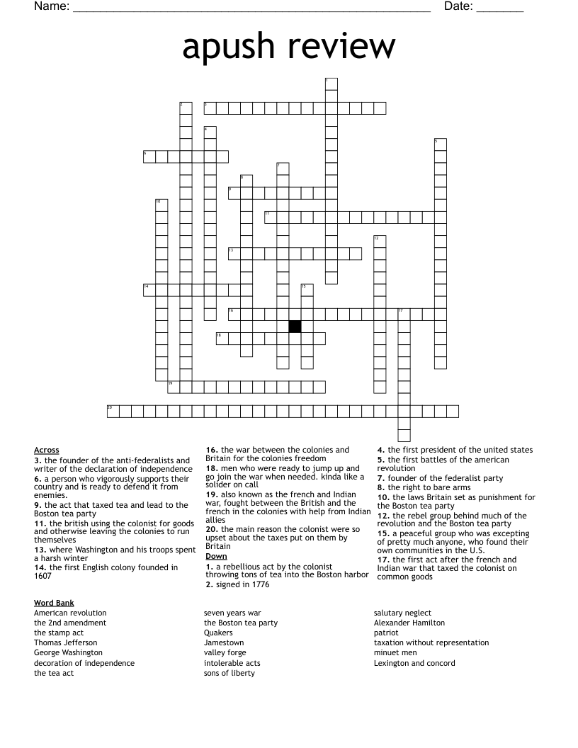 apush review Crossword