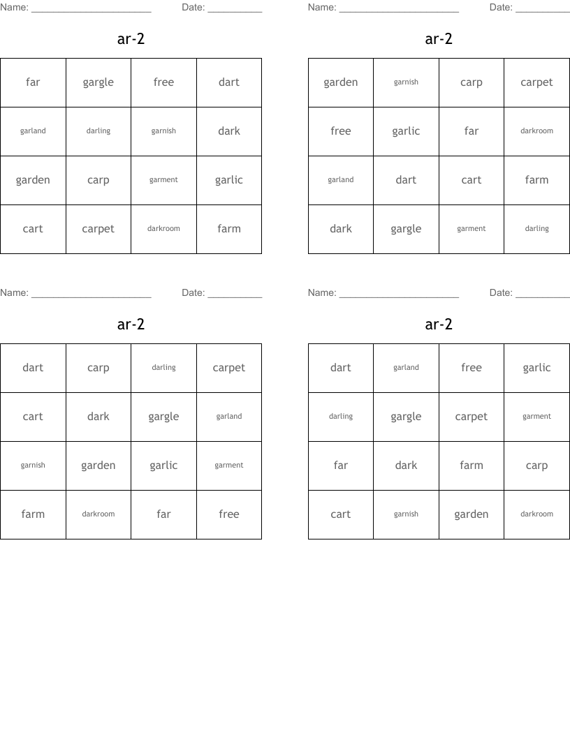 ar-2 Bingo Cards