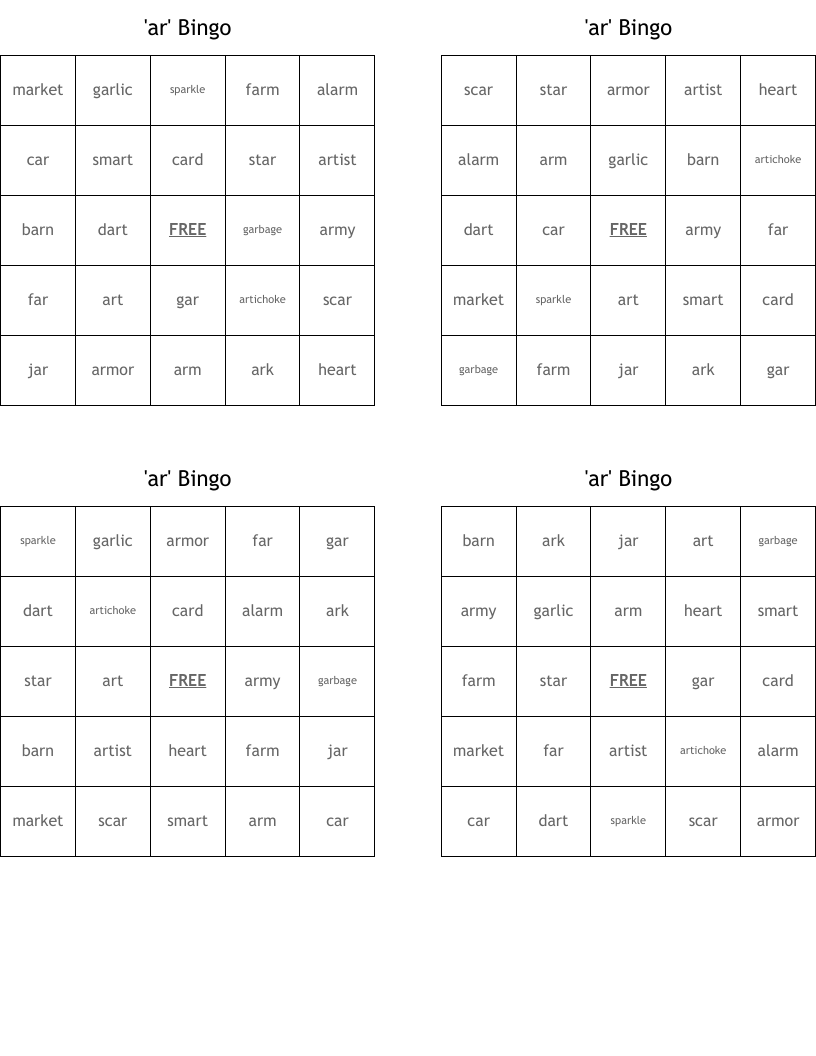 'ar' Bingo