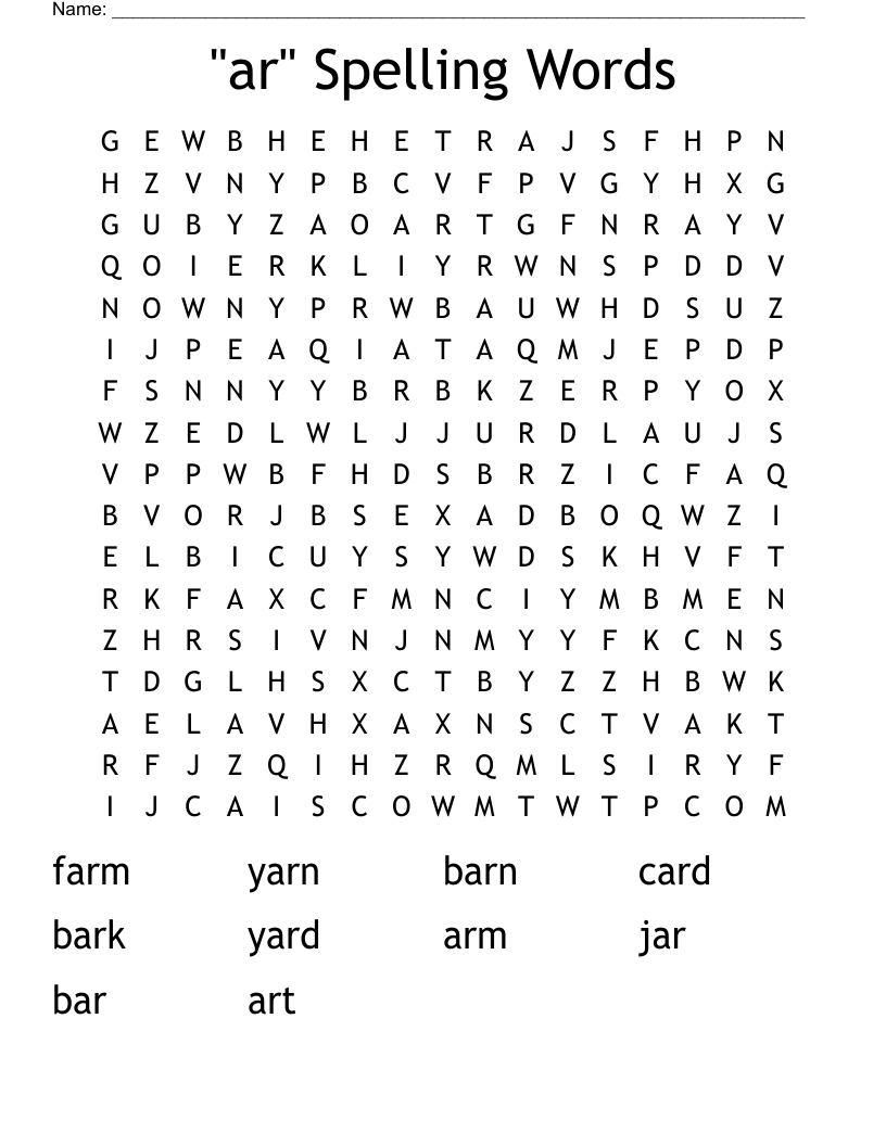 "ar" Spelling Words Word Search