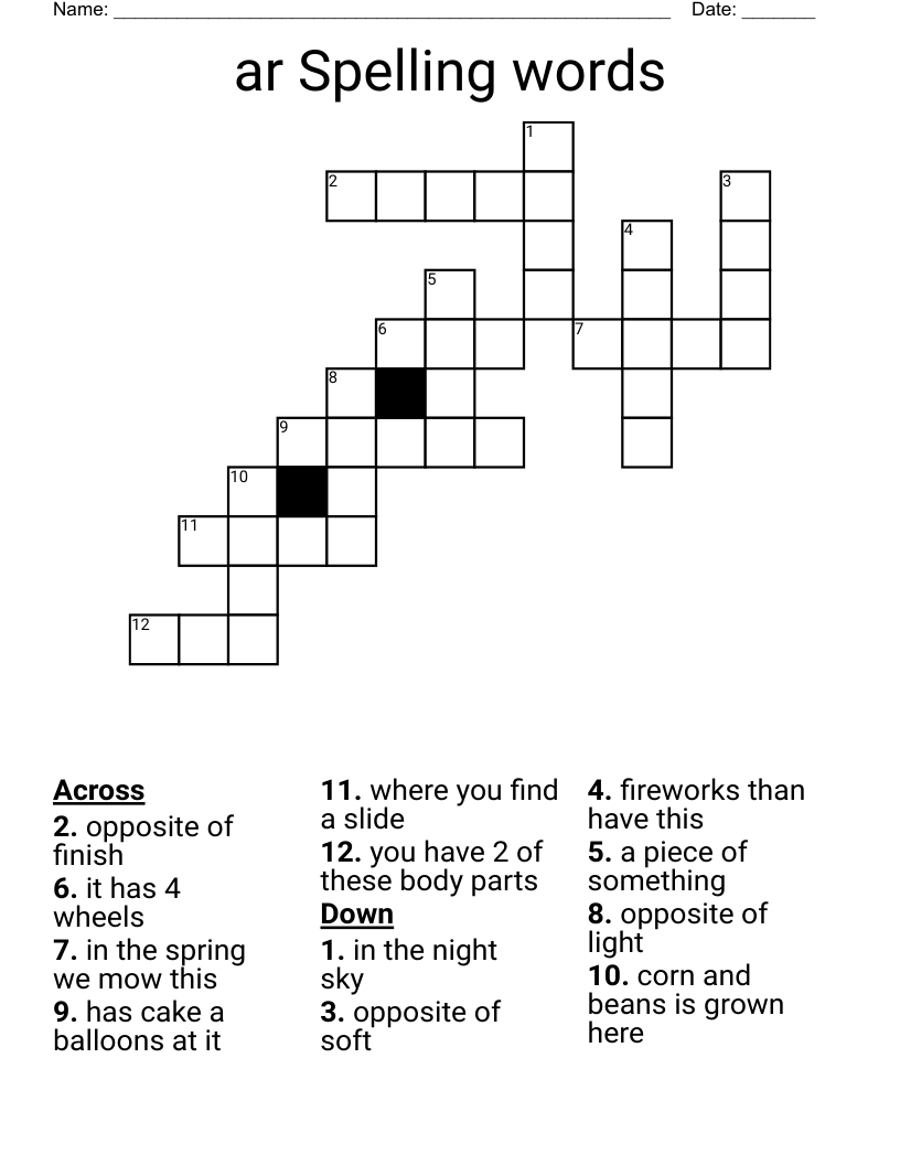 ar Spelling words Crossword