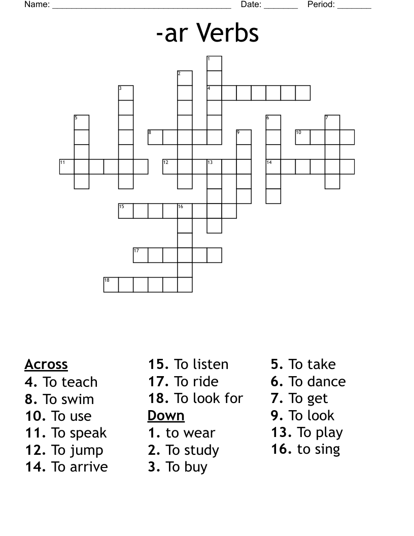 -ar Verbs Crossword