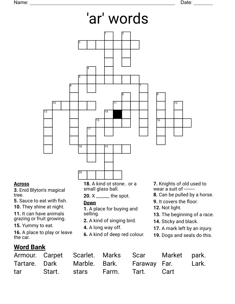 'ar'  words Crossword