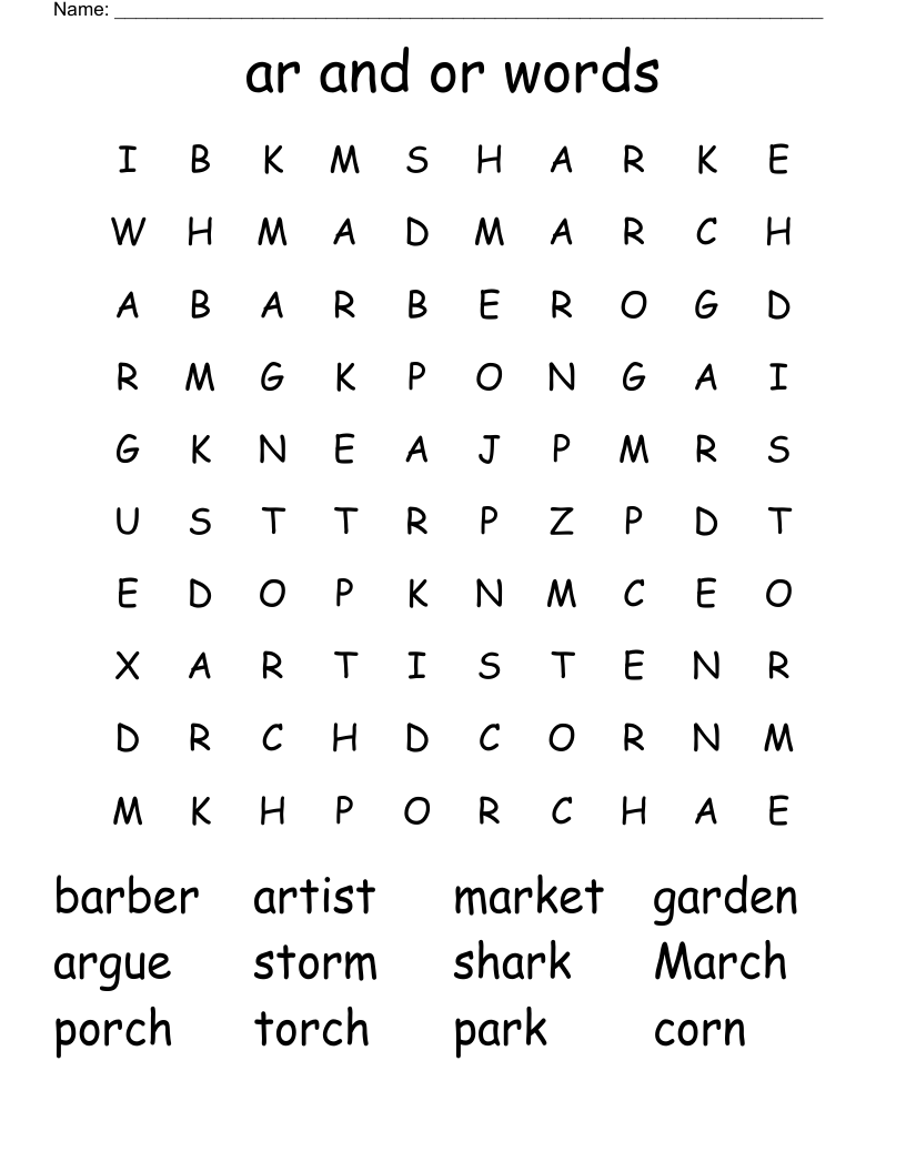 ar and or words Word Search