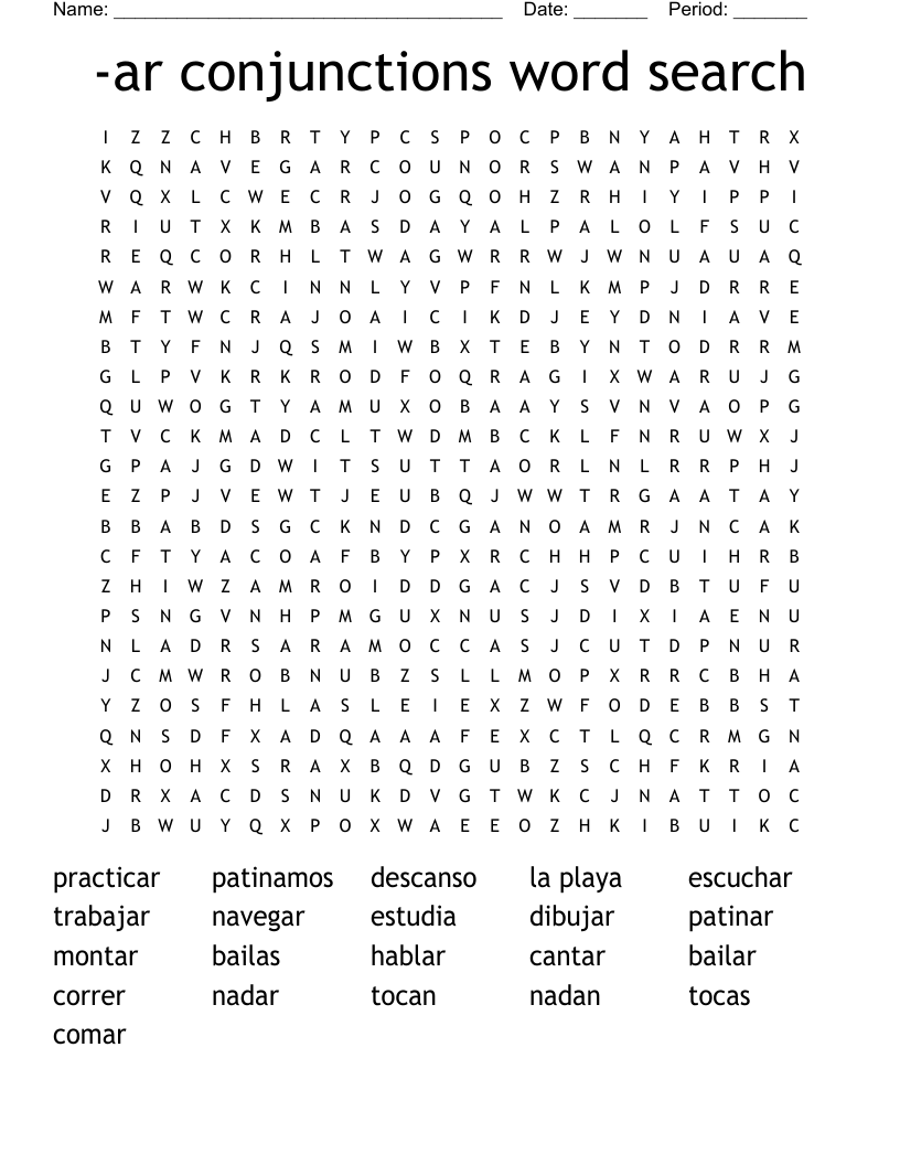 -ar conjunctions word search