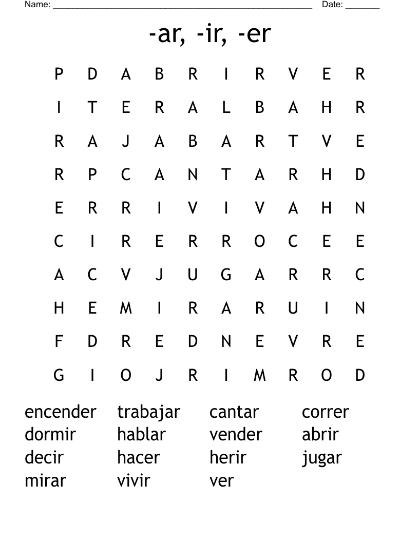 -ar, -ir, -er Word Search
