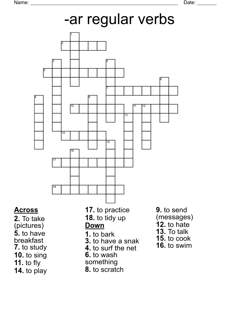 -ar regular verbs Crossword
