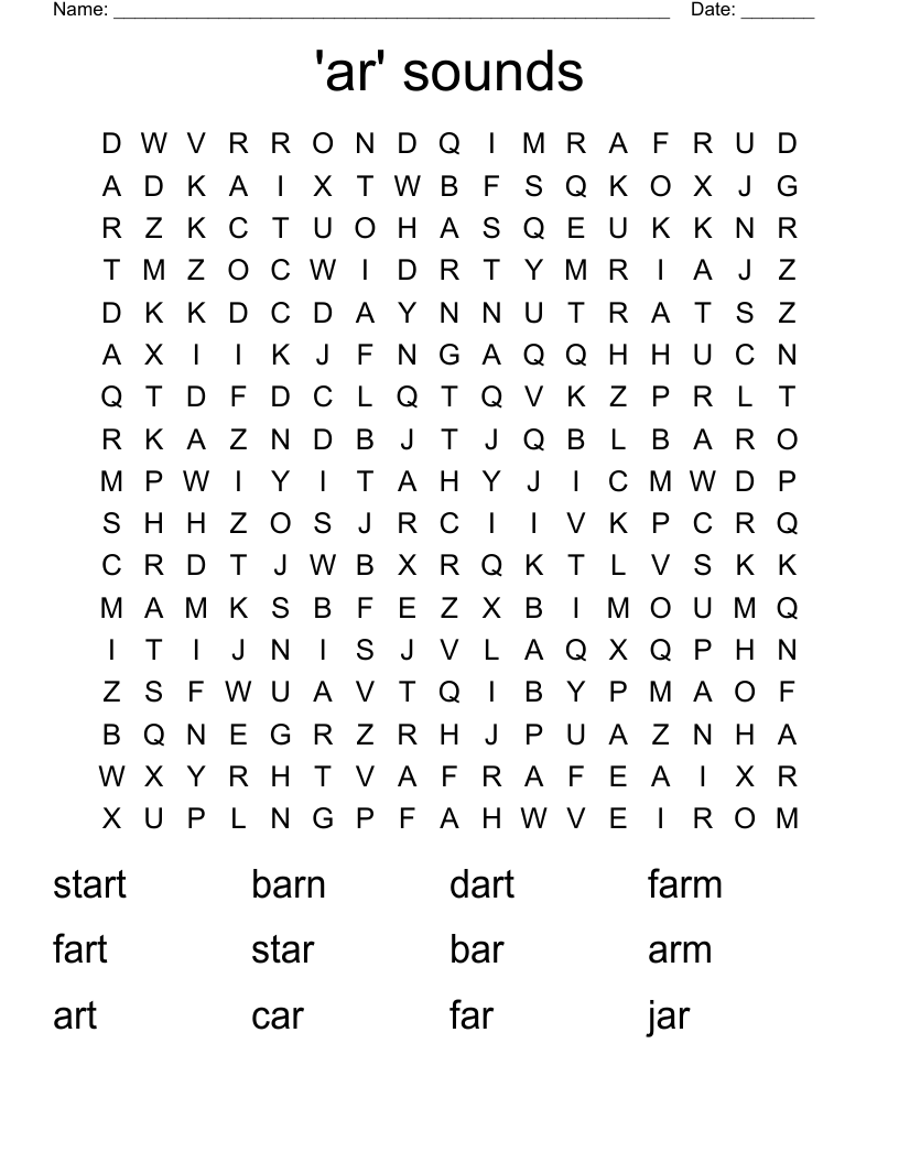 'ar' sounds Word Search