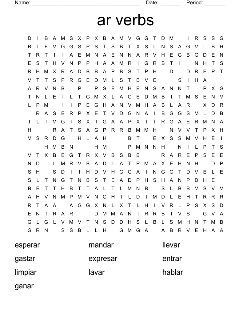 ar verbs Word Search