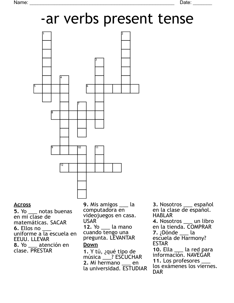 -ar verbs present tense  Crossword