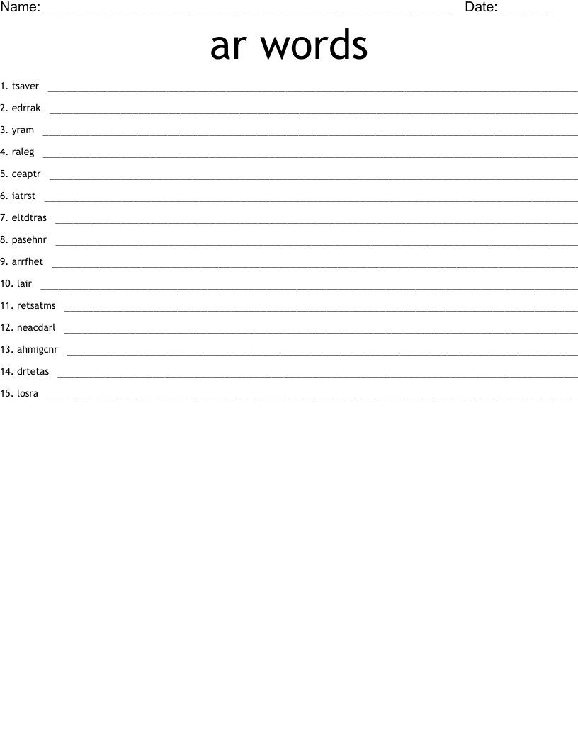 ar words Word Scramble
