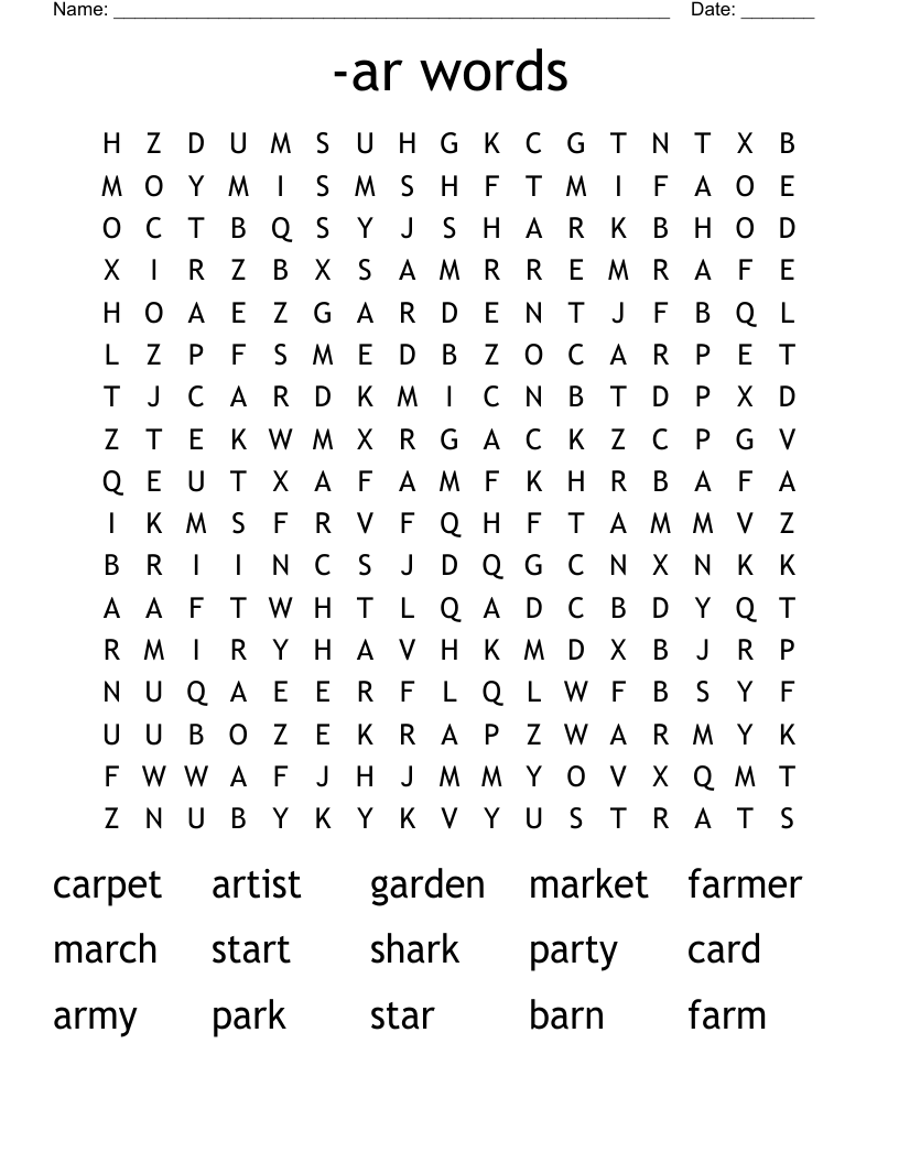 -ar words Word Search