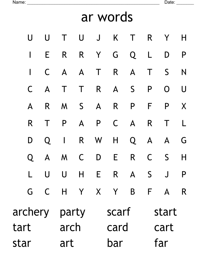 ar words Word Search