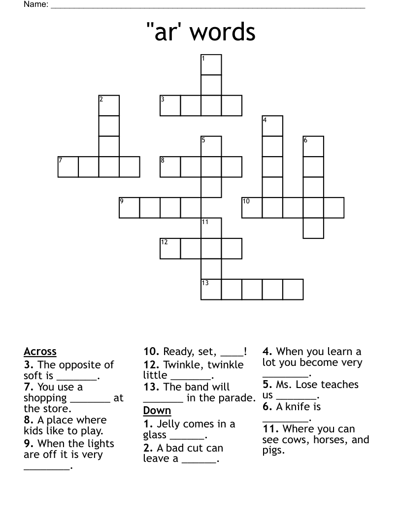 "ar' words Crossword