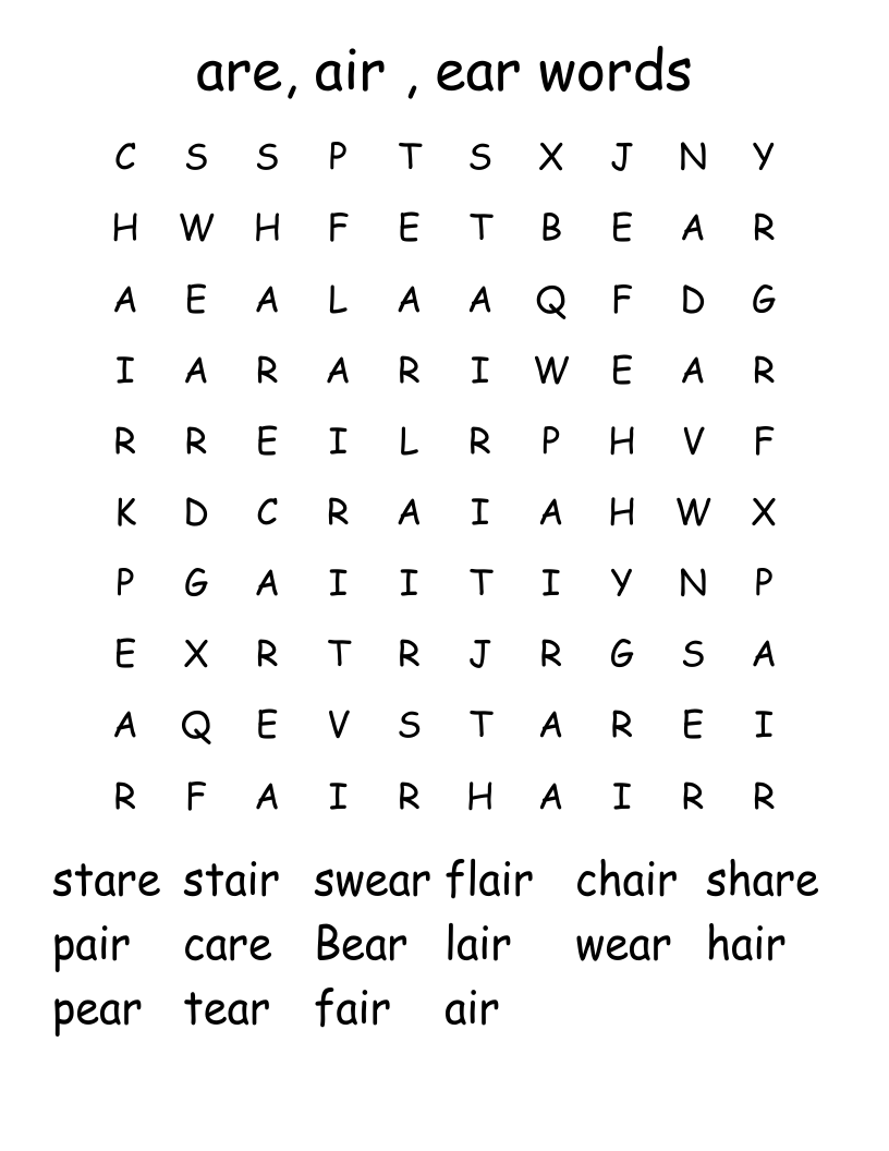 are, air , ear words Word Search