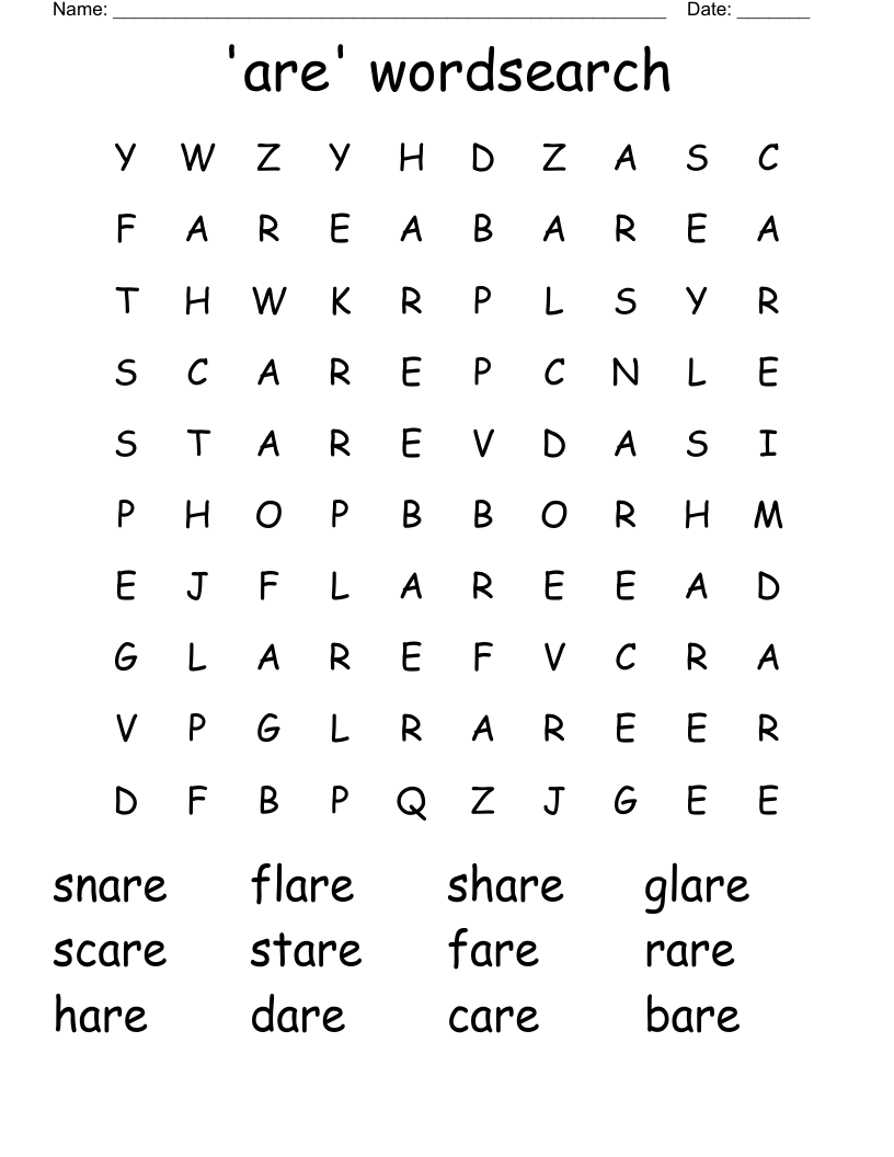'are' wordsearch