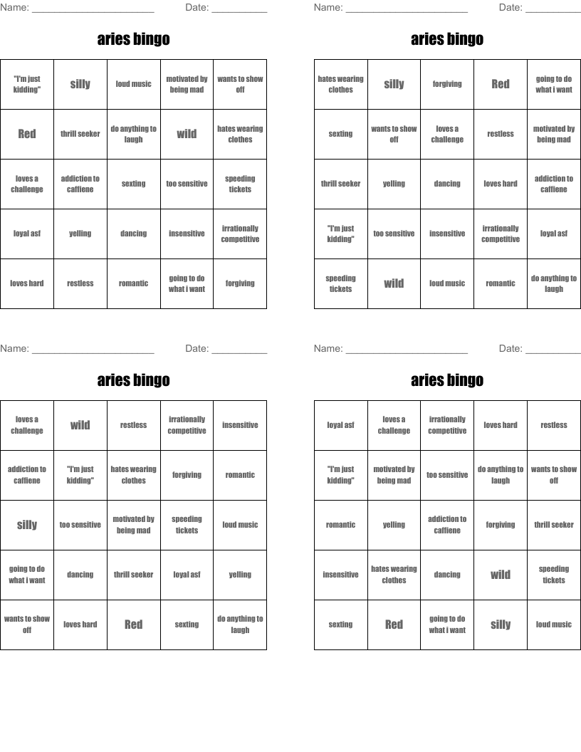 aries bingo