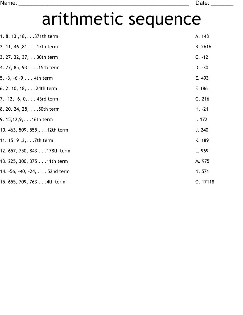 arithmetic sequence Worksheet