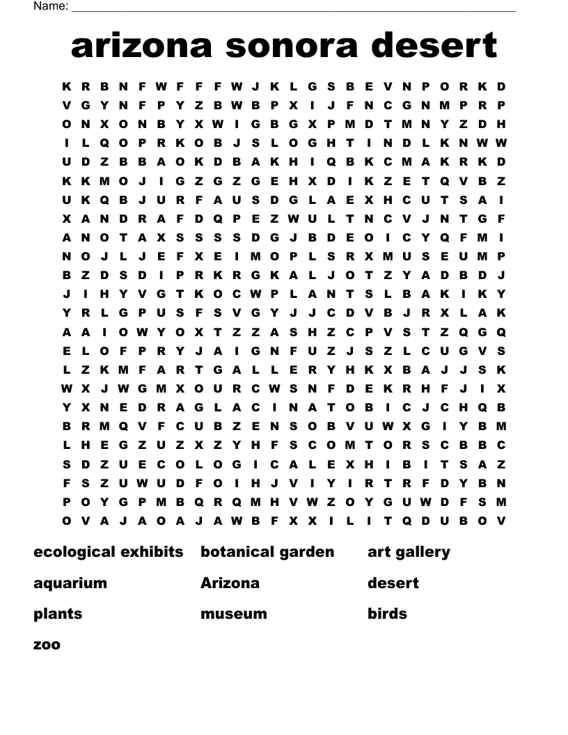 arizona sonora desert  Word Search