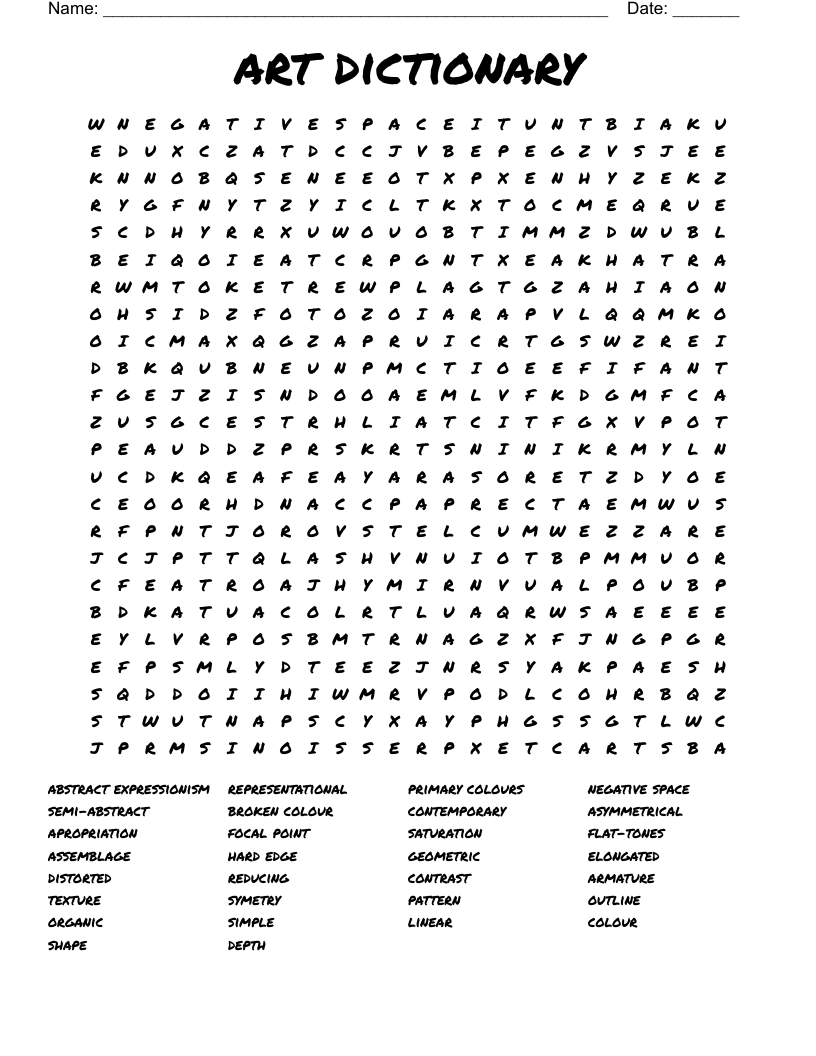 art dictionary  Word Search