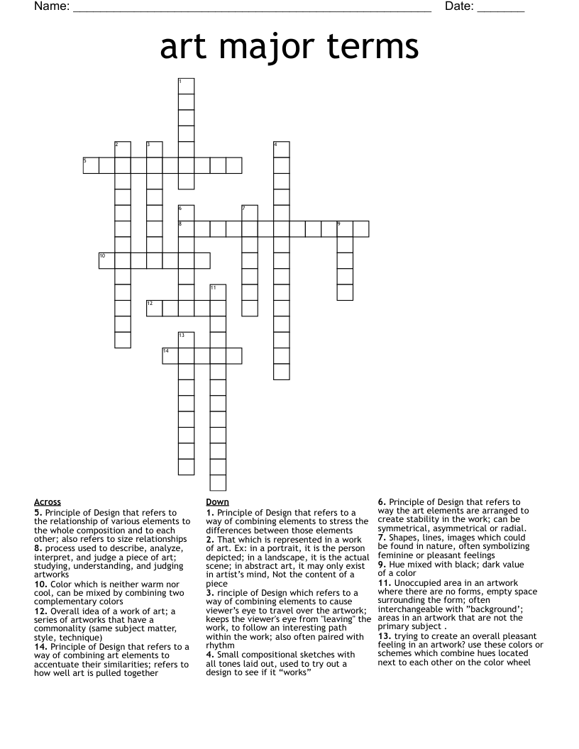 art major terms Crossword