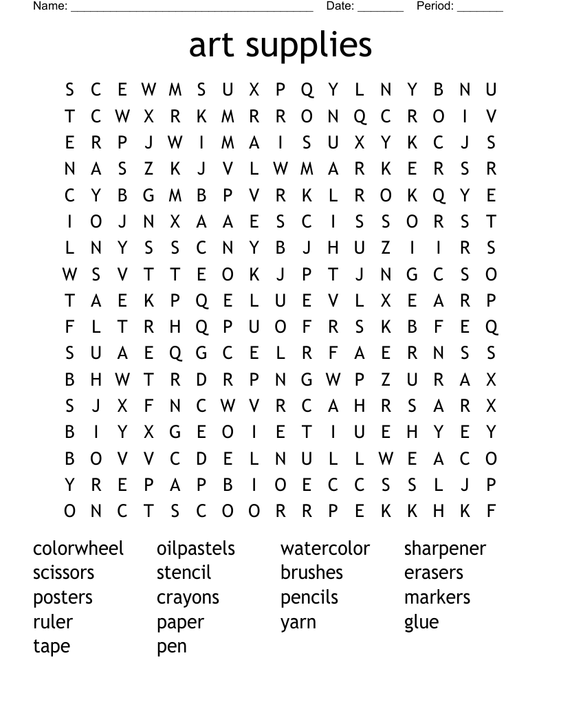 art supplies Word Search