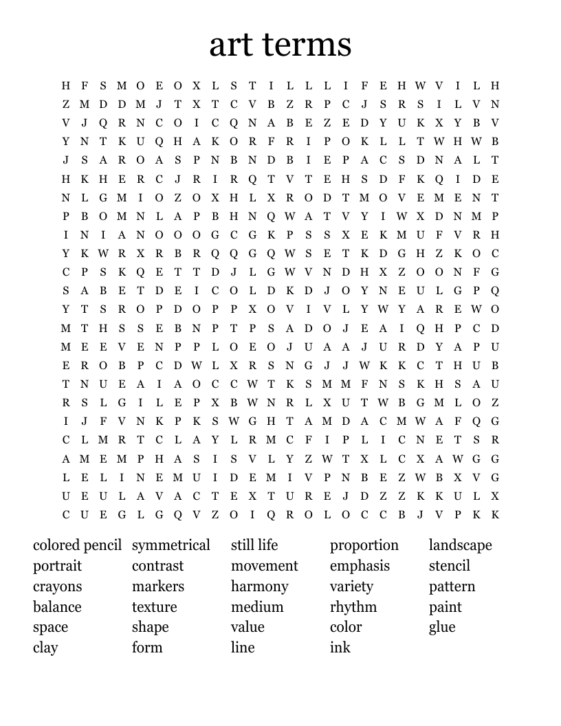 art terms Word Search