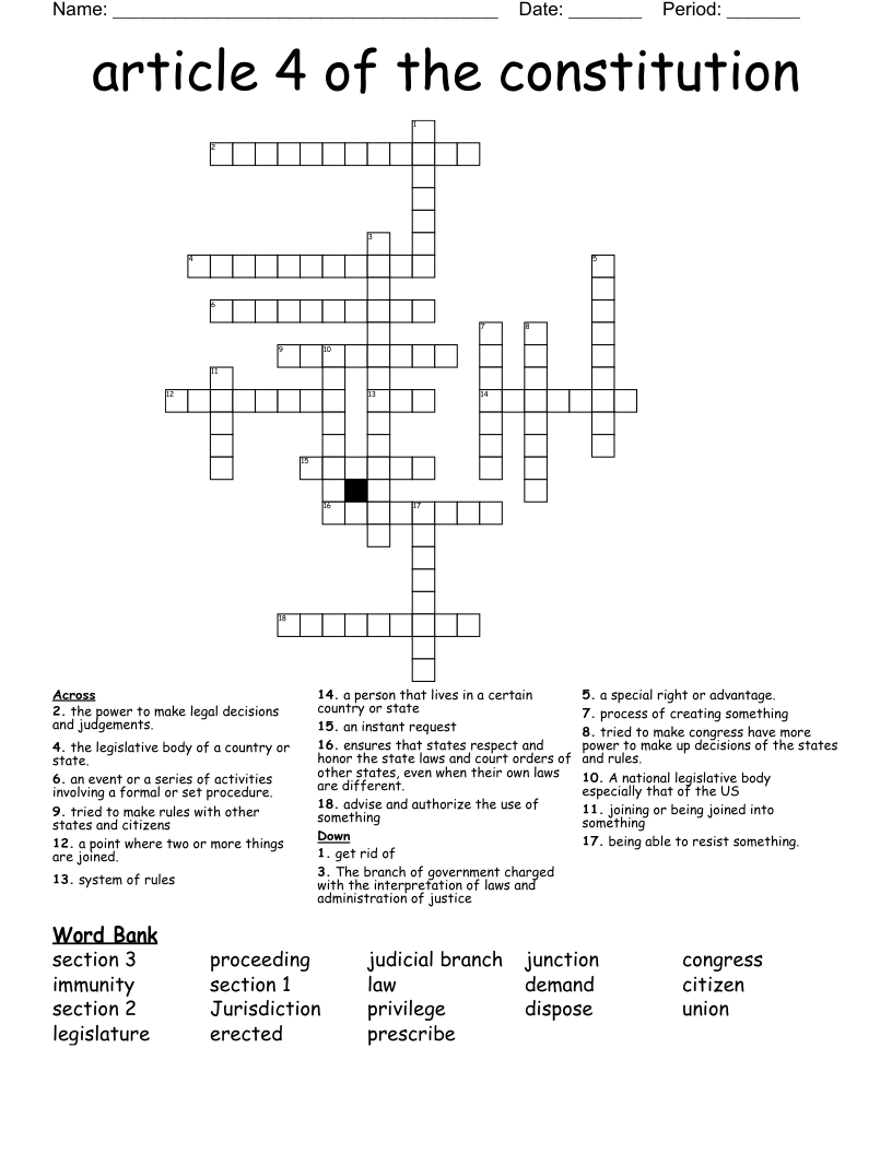 article 4 of the constitution Crossword