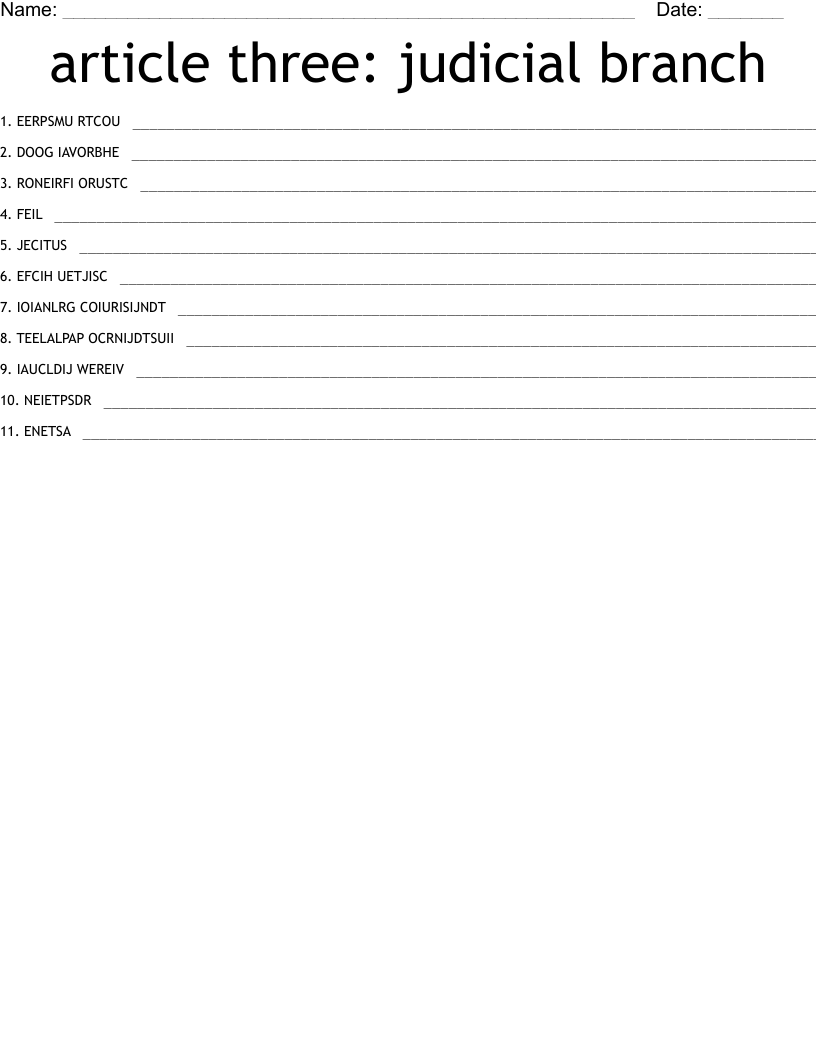 article three: judicial branch  Word Scramble