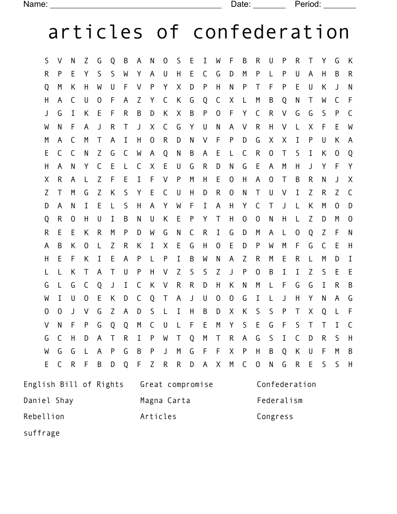 articles of confederation  Word Search