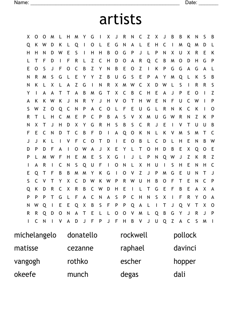 artists Word Search