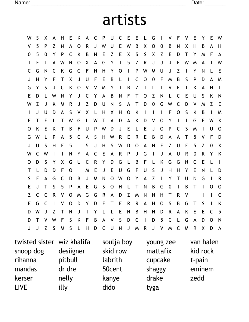 artists Word Search