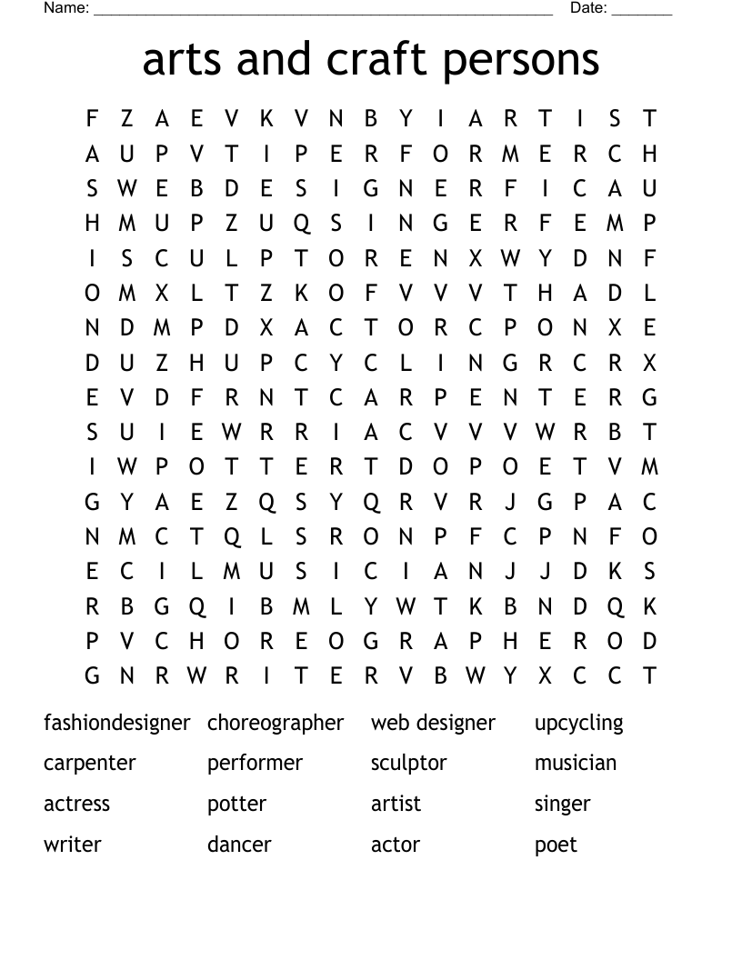 arts and craft persons Word Search
